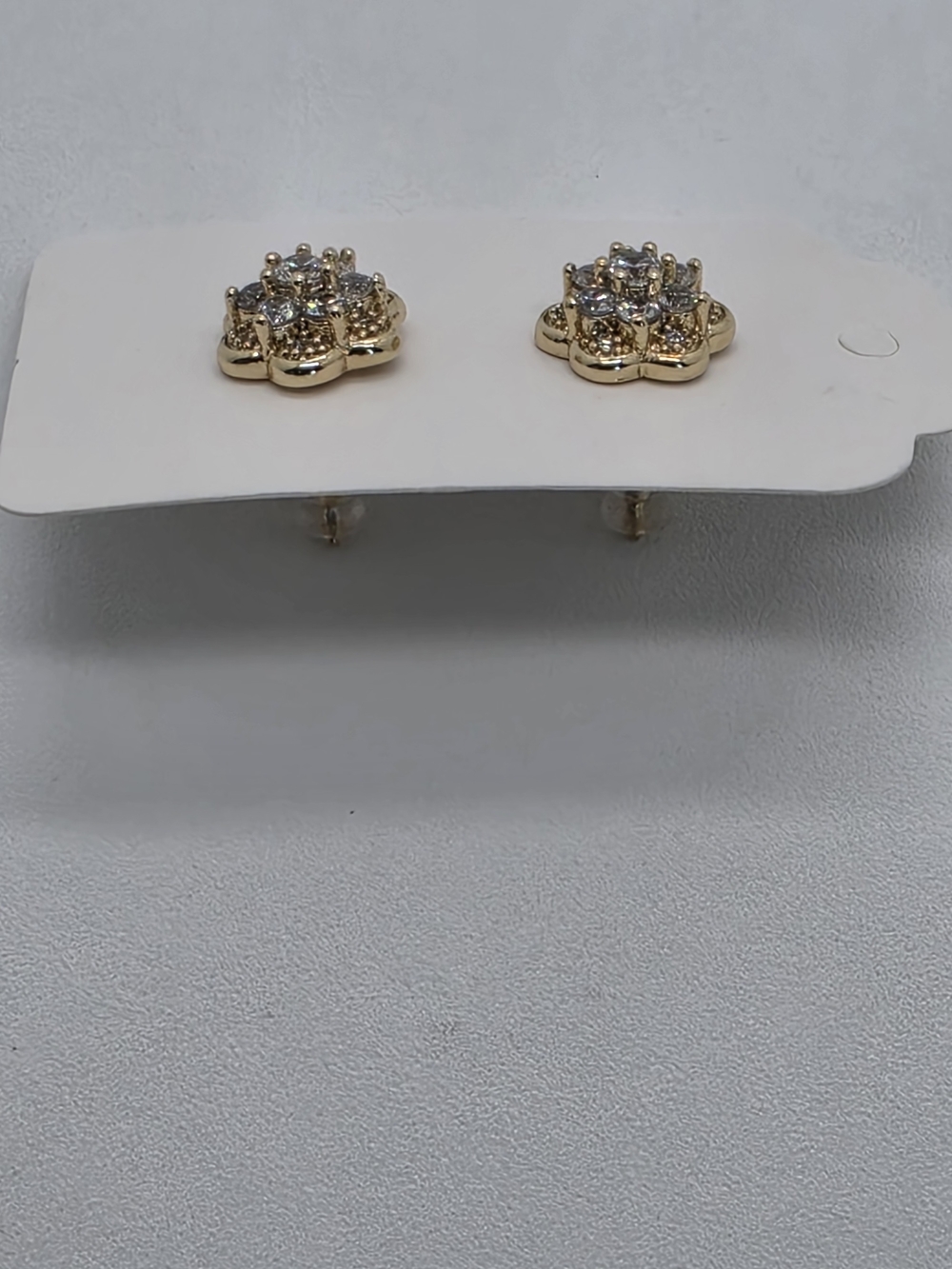 Gold Plated Flower Stud Earrings CZ Crystal Floral Sparkly Minimalist Gift - Picture 3 of 3